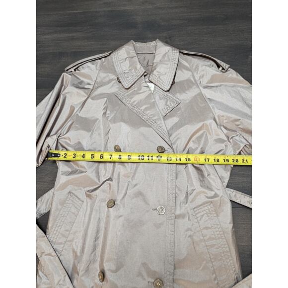 Vintage Fleet Street Trench Coat Women's Sz 10 Shiny Khaki Tan Double Breasted - Picture 9 of 13